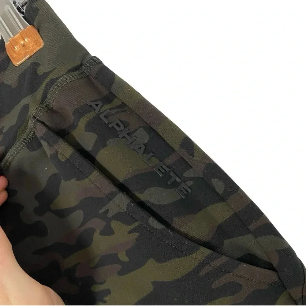 Alphalete Camo Jogger Pants Womens XS Small High Rise Green Camouflage Athletic
